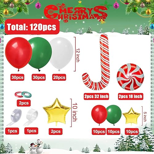Miniatura 2 de Kit de arco de guirnalda de globos de Navidad de 120 piezas, suministros de fiesta de Navidad con globo rojo, verde y blanco para decoraciones de