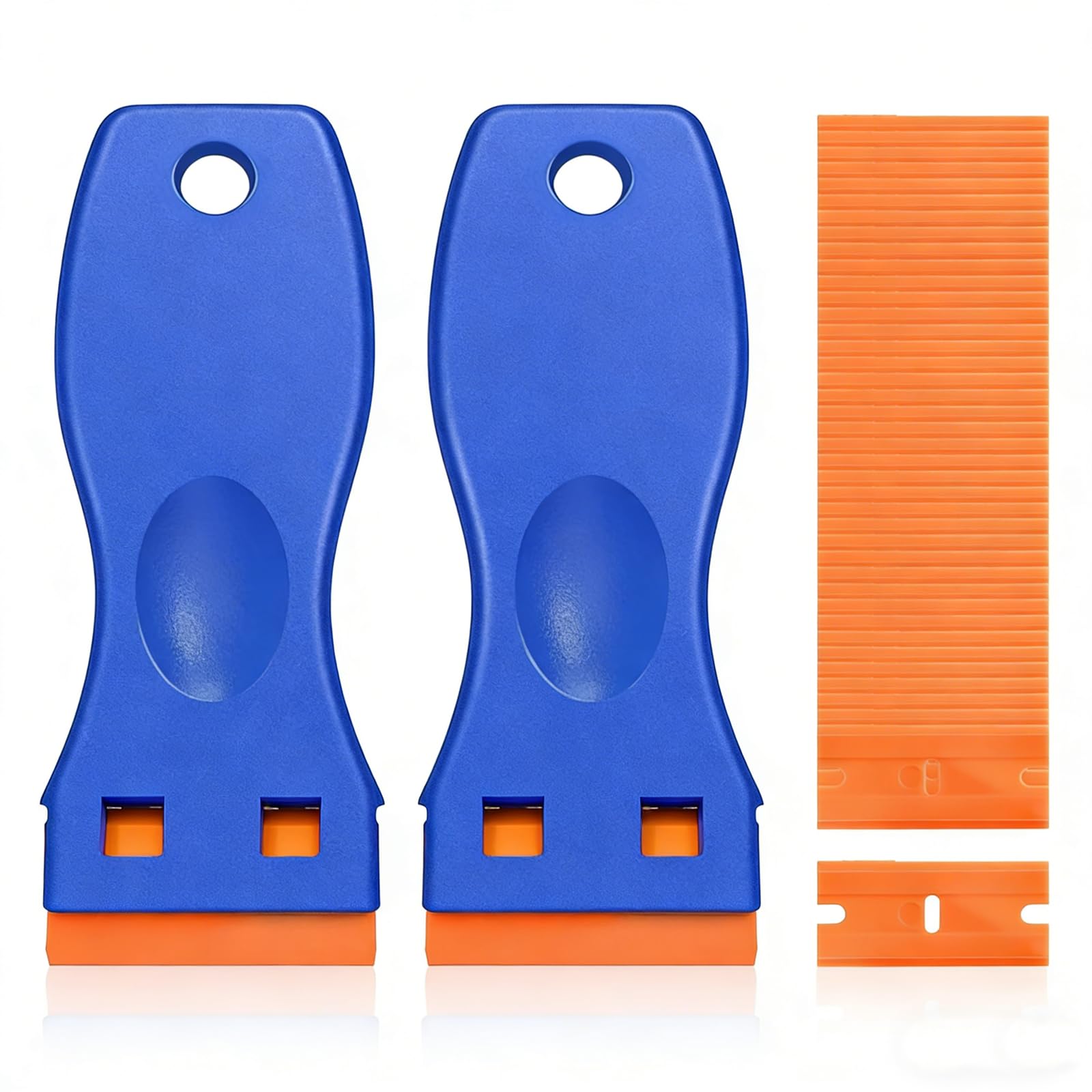 Jollydragon 2Pcs Plastic Scraper With 100 Plastic Blades,Multipurpose Non-Scratch Glass Scraper,Glass Scratch Remover For Removing Stickers Labels Caulk Paint Residu