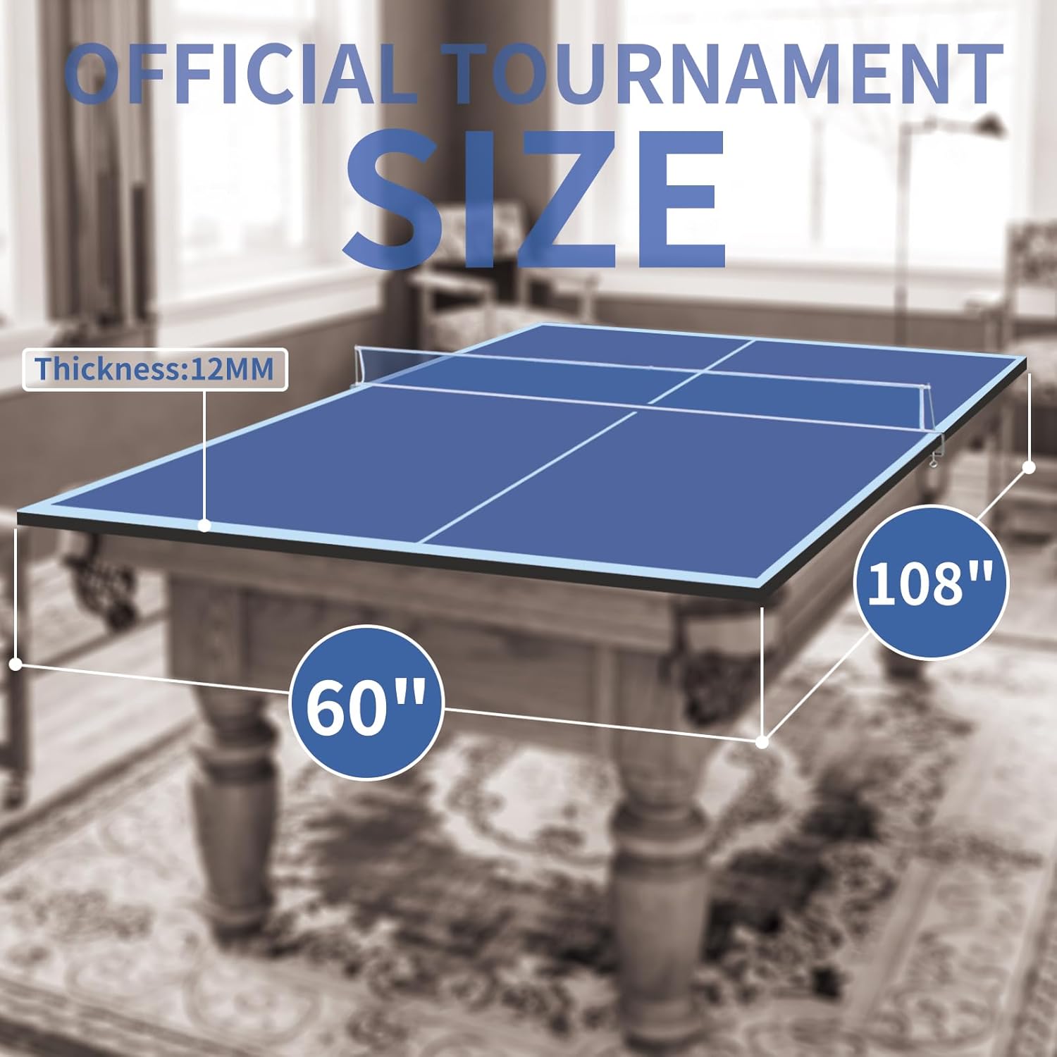 Foldable Ping Pong Table Top for Billiard Table, 9x5FT Table Tennis Table Topper for Pool Table, Indoor Outdoor Portable Table Tennis Conversion Top w/Net & Foam Padding