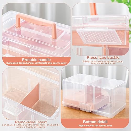 Miniatura 3 de Leinuosen Caja de almacenamiento dividida de plástico transparente de 2 capas con bandeja extraíble, caja de almacenamiento multiusos de papelería
