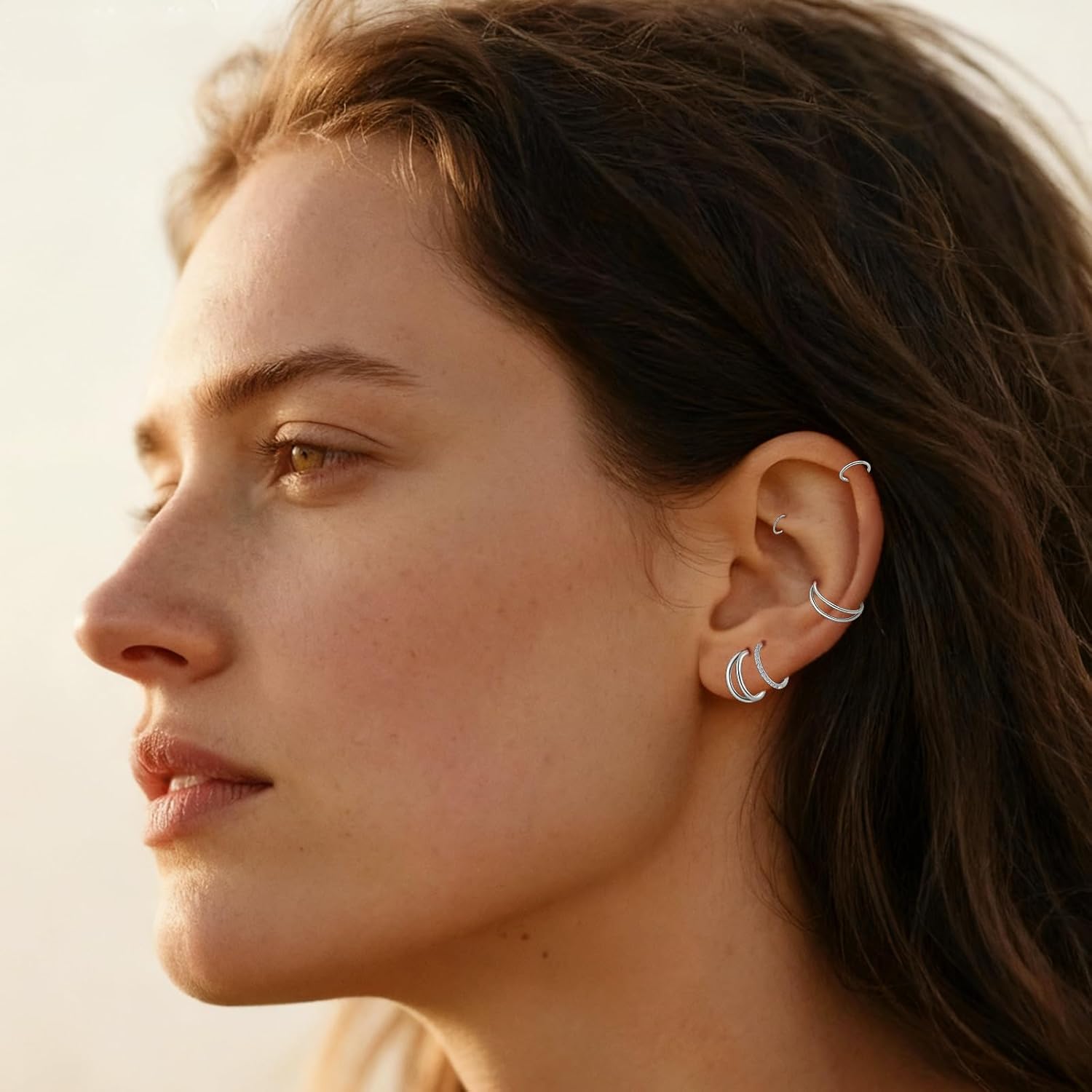 limerencia 3PCS Titanium Earrings Nose Rings, G23 Titanium Small Hoops Septum Clicker Rings, 16G/18G/20G Helix Lip Cartilage Helix Rook Daith Lobe Conch Tragus Piercing for Women Men - Image 7