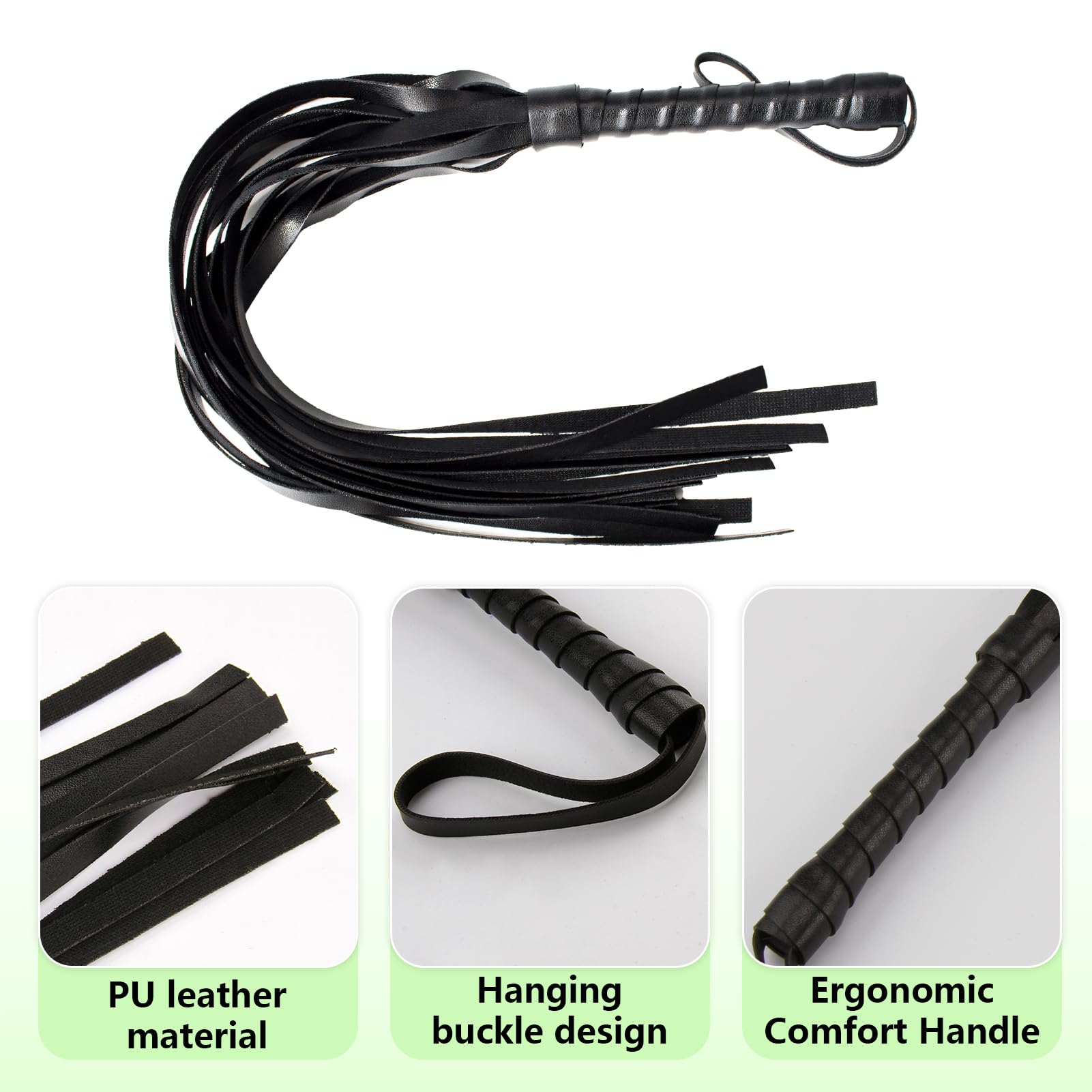 Fouet en Cuir Frangé 55cm Cravache Équitation Poignée Antidérapante Accessoire Entraînement