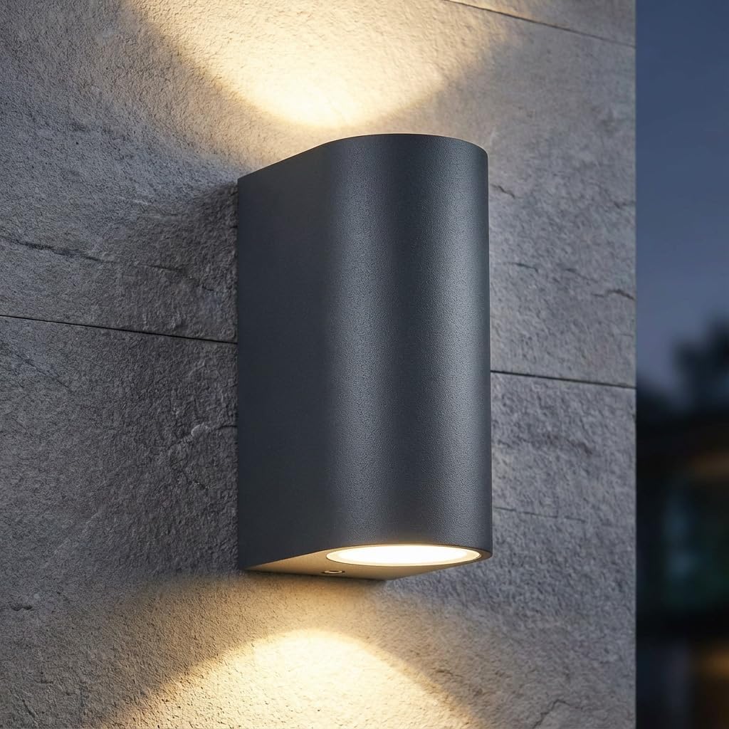 Outdoor Wall Lights, Anthracite Grey GU10 Up Down Outside Wall Lights Electric, IP44 Waterproof Aluminium Garden Wall Lights Mains Powered for Patio, Terrace, Garden, Balcony, Porch, Garage