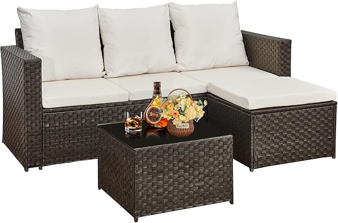 3 piece rattan garden sectional sofa coffee table