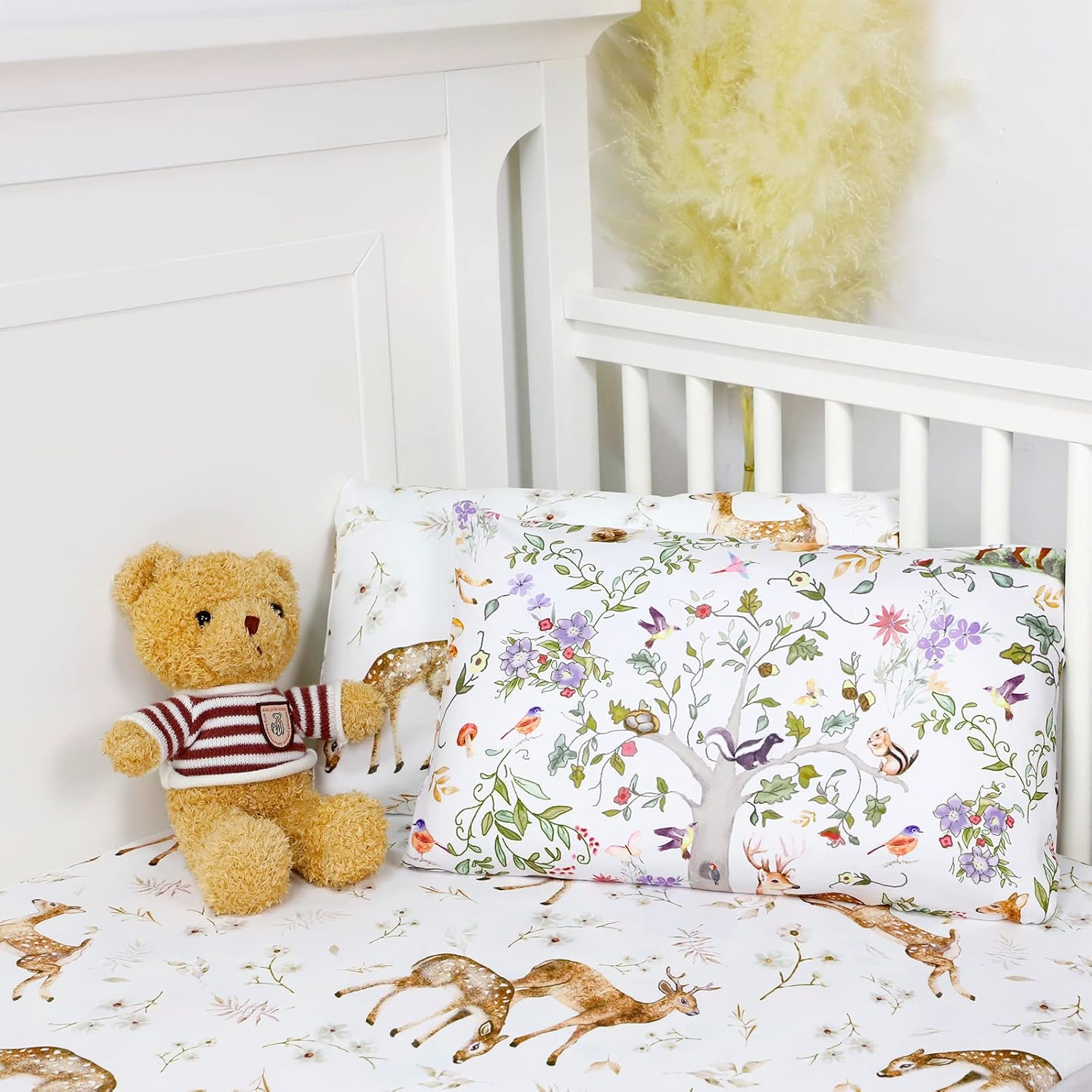 Baby Crib Sheets & Toddler Pillowcases for Baby Boys Girls, Woodland Animal Toddler Bed Sheets & Small Pillow Cases