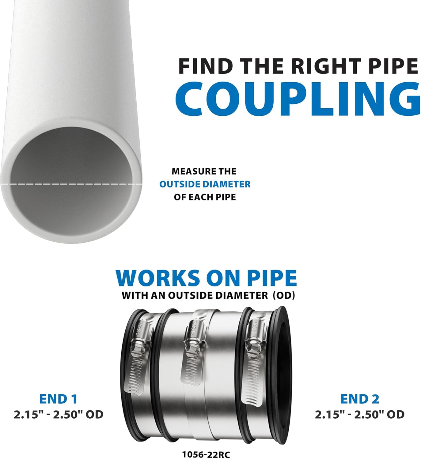 Fernco 1056-22RC Shielded PVC Pipe Coupling for Cast Iron, Plastic or Steel to Cast Iron, Plastic or Steel Plumbing Connections