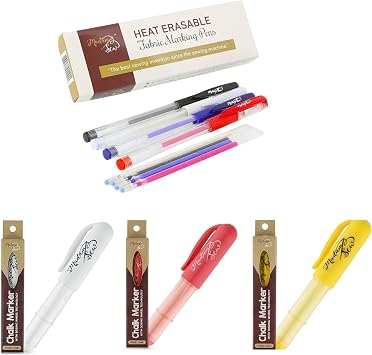 Madam Sew Heat Erasable Fabric Marking Pens, Chalk Marker Three Pack for Sewing White, Red, Yellow
