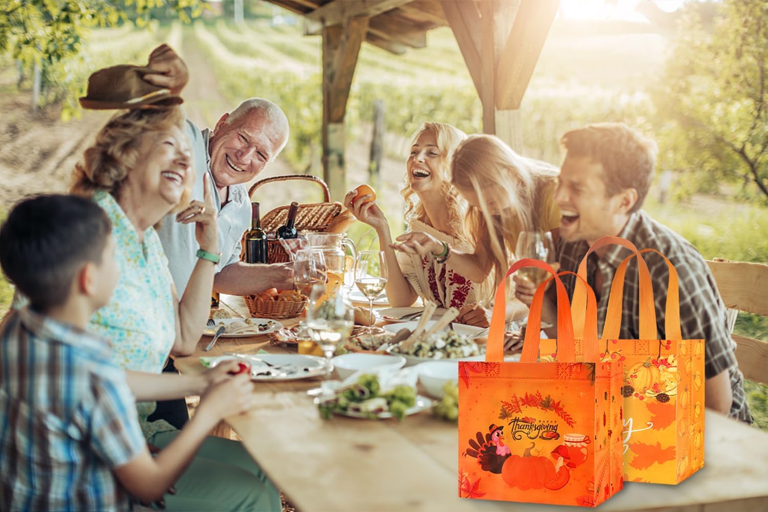 ALIBBON 12 Pcs Fall Gift Bags with Handles, 4 Designs Pumpkin Turkey Reusable Non-woven Tote Bags, Fall Grocery Bags Thanksgiving Gift Bags for Cookie Candy Gifts Wrapping Party Supplies 8×8×6 Inch - Image 4