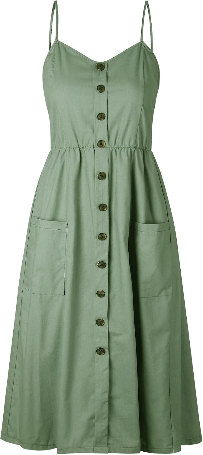 Women halter sexy multi-button striped suspender casual dress (M, m)