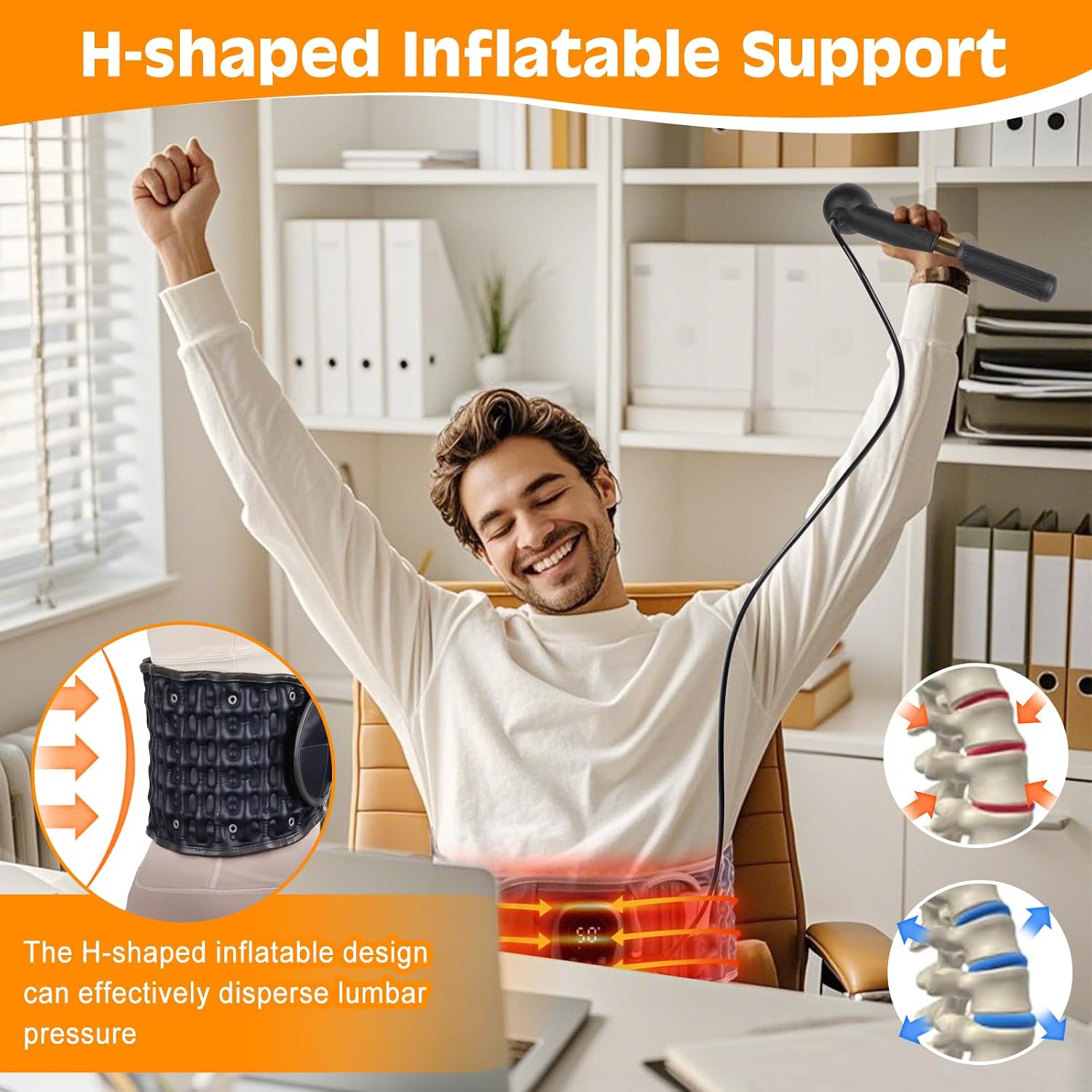 Red Light Heating Belt for Lower Back, Inflatable Support with 6 Temperature Settings, Adjustable Waist Belt 35"-48" for Men and Women, Ideal for Office Golf Long Drives