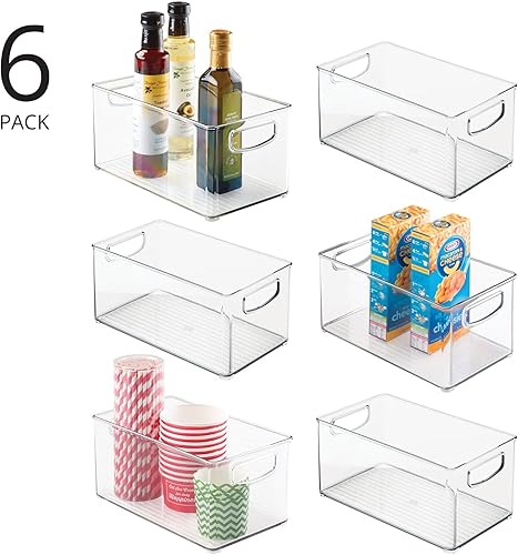 Miniatura 2 de mDesign Organizador de cocina de plástico, contenedor de almacenamiento con asas para despensa, armario, armario, neveracongelador, estantes,