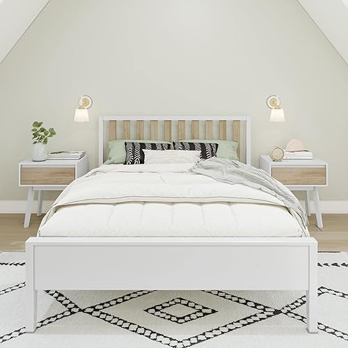 Miniatura 16 de Max & Lily Cama matrimonial, cama moderna escandinava para niños, marco de cama individual de madera maciza con cabecero de rejillas, no necesita