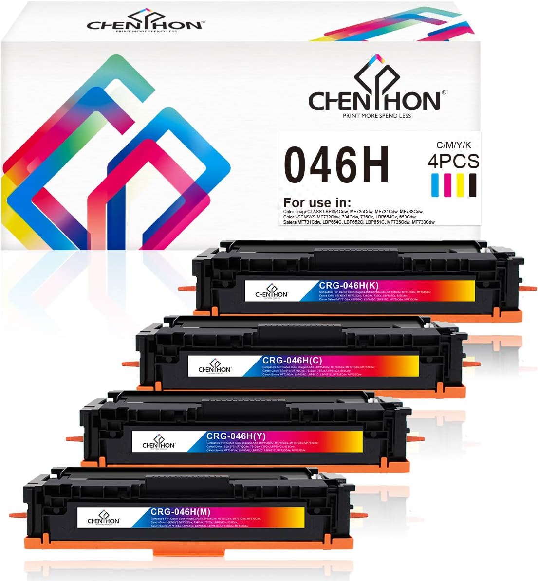 ChenPhon Compatible Toner Cartridge Replacement for Canon 046H 046 CRG-046H work with Canon ImageCLASS MF733Cdw, MF731Cdw, MF735Cdw, LBP654Cdw Printers-4 Pack (Black/Cyan/Yellow/Magenta)