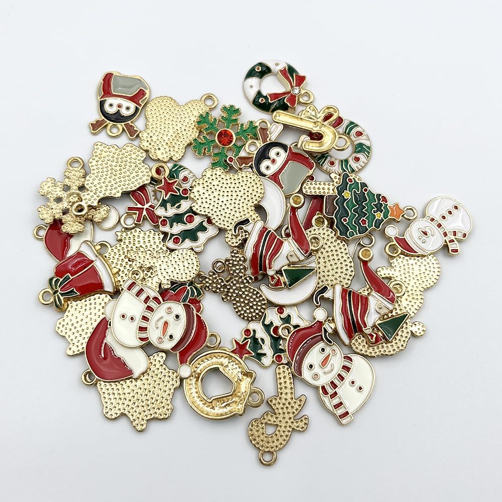 vokoko 40Pcs Winter Charms, Snowman Snowflake Gold Christmas Enamel Charms Pendants for Jewelry Making, Reindeer Penguin Santa Clause Xmas Charm Pendant for Bracelt Gift Making Crafts - Image 6