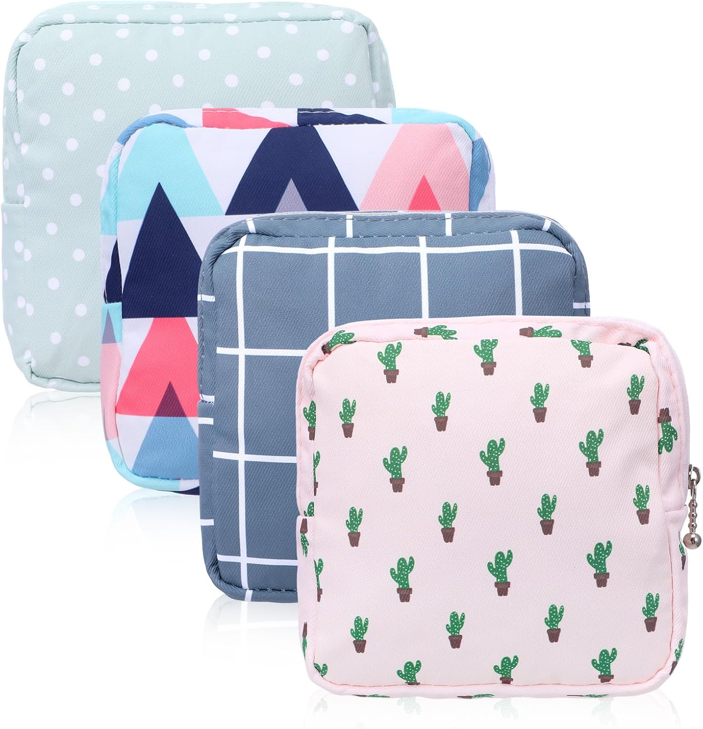 Portable Sanitary Napkin Storage Bag, 4Pcs Small Period Bag Tampon Holder for Purse Zippered Sanitary Pad Bags for Tampons/Pads/Menstrual Cup Feminine Care Period Pouch Organizer for Women
