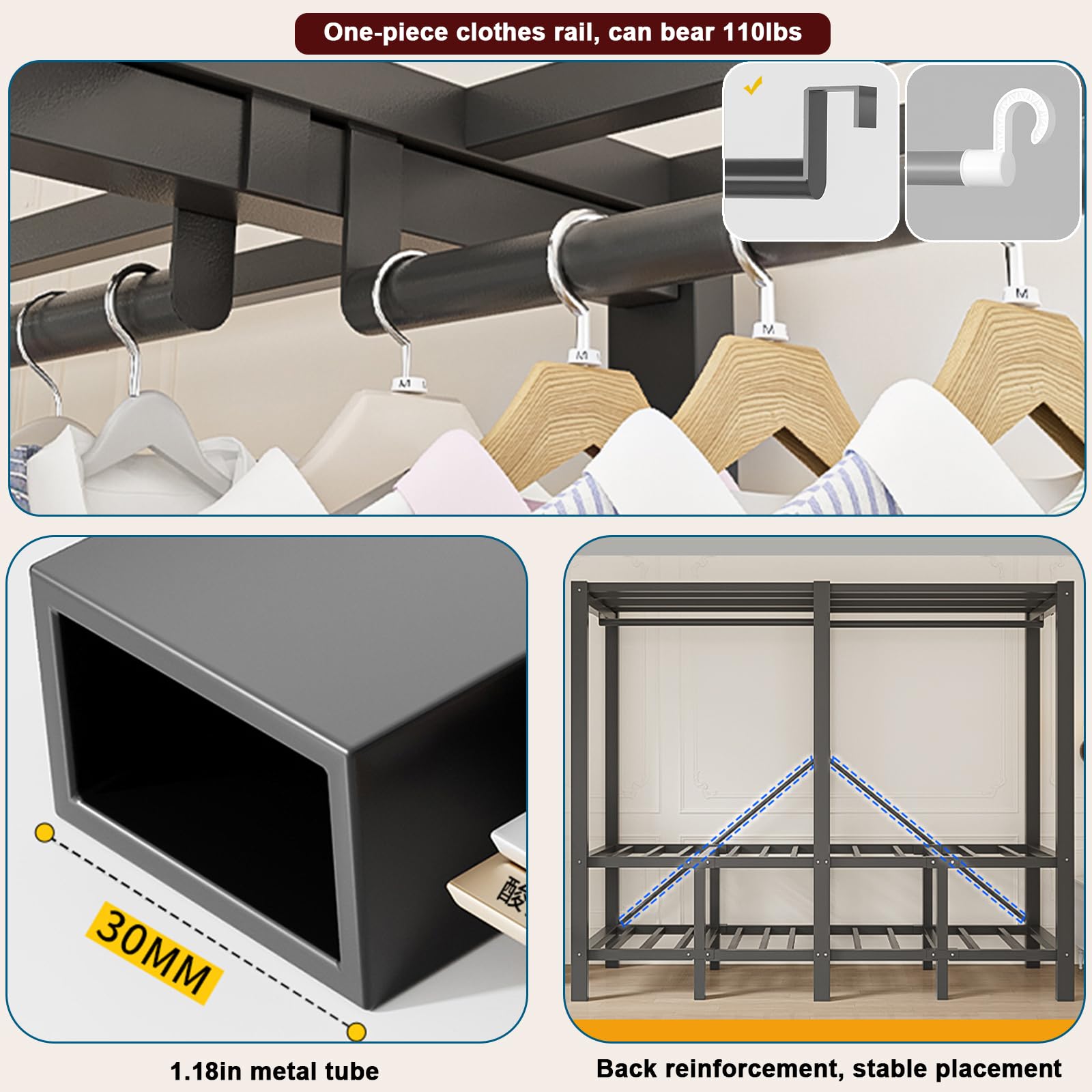 125cm Schwarz Faltbarer Kleiderschrank mit magnetischer Tür, 500 kg