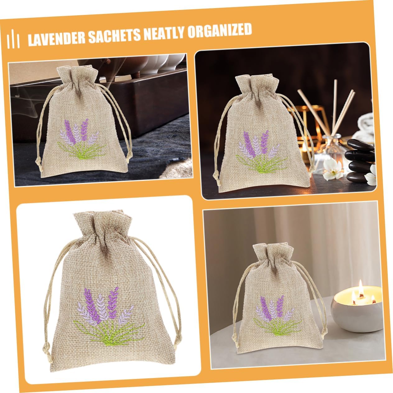 ULTECHNOVO 22pcs Lavender Scented Sachets Refillable Linen Drawstring Bags for Jewelry Spice and Home Storage Stylish Embroidered Pouches