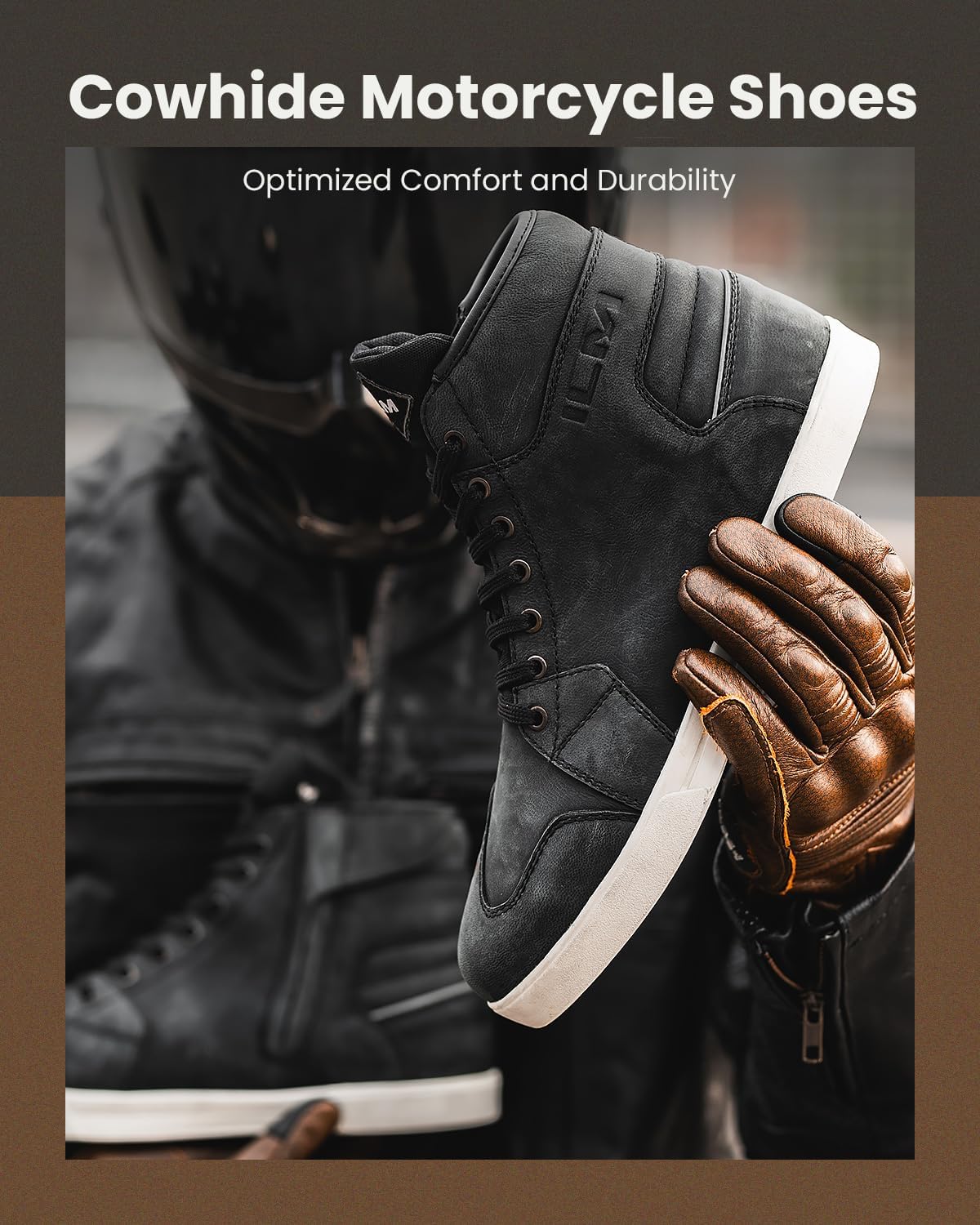 ILM Motorcycle Riding Shoes for Men Anti-Slip Leather Waterproof Breathable Street Shoes Protective Gear UB32 - Image 2