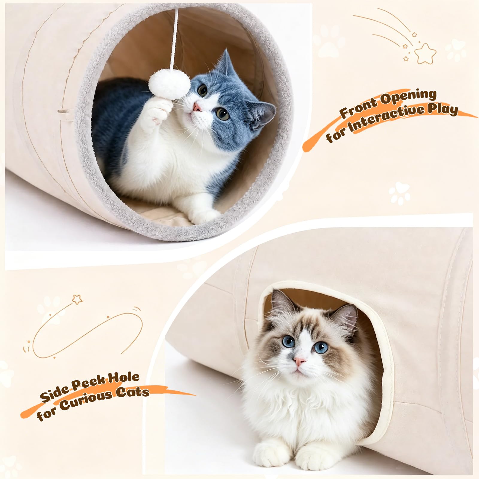 Ownpets Tunnel per gatti a forma di S con palline sospese, 30 x 125 cm, tubo pieghevole a 2 vie per gattini | Tessuto scamosciato, tunnel extra largo 30 cm, adatto a gatti di tutte le dimensioni, per interni ed esterni