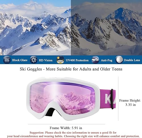Miniatura 2 de Karsaer Gafas de esquí antivaho OTG 100% protección UV, lentes dobles flexibles para hombres, mujeres y jóvenes