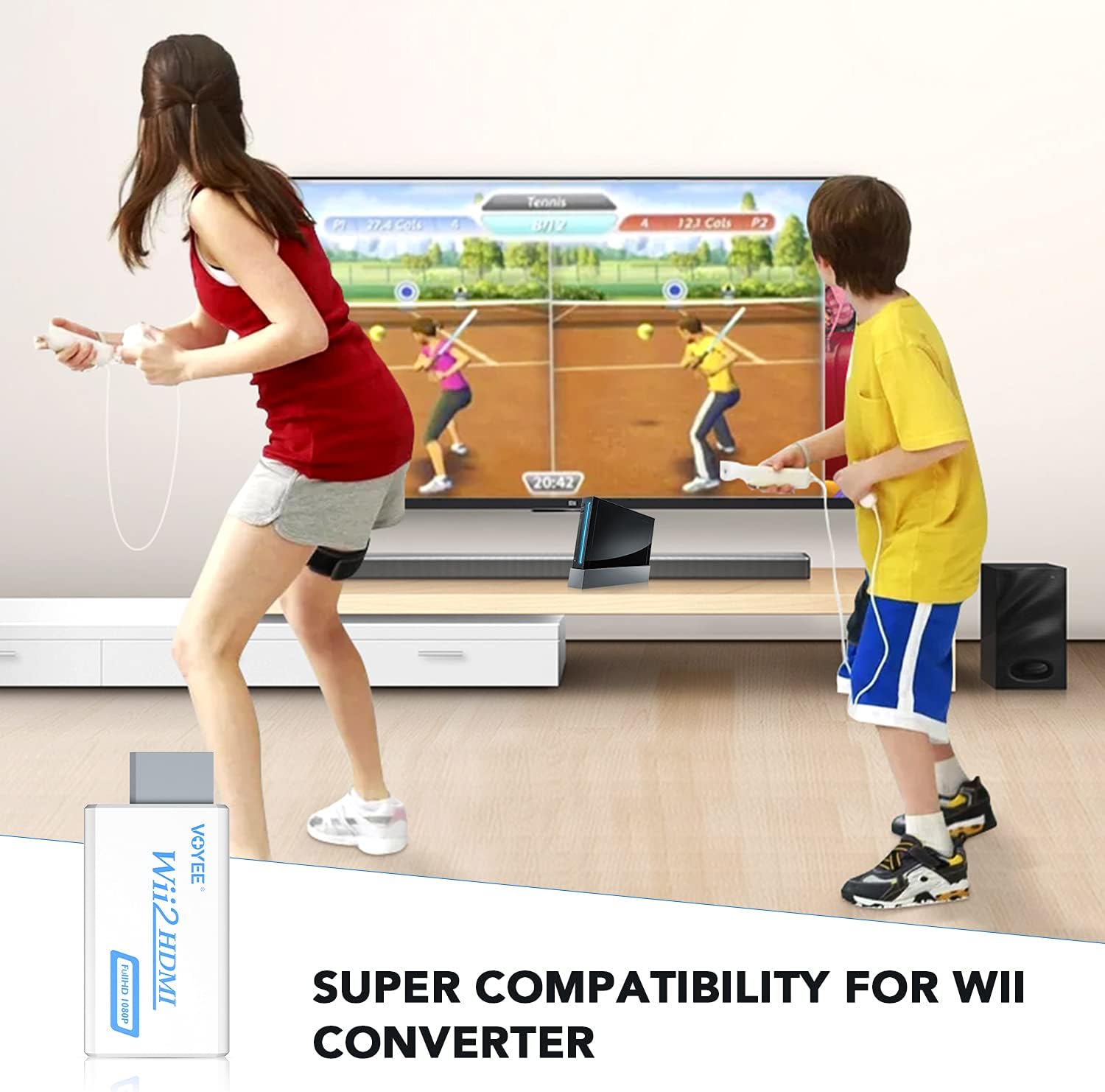 VOYEE Wii to HDMI Converter, Wii HDMI Adapter, Wii to HDMI 1080p 720p Connector Output Video & 3.5mm Audio, Compatible with Nintendo Wii, Wii U, HDTV, Supports All Wii Display Modes