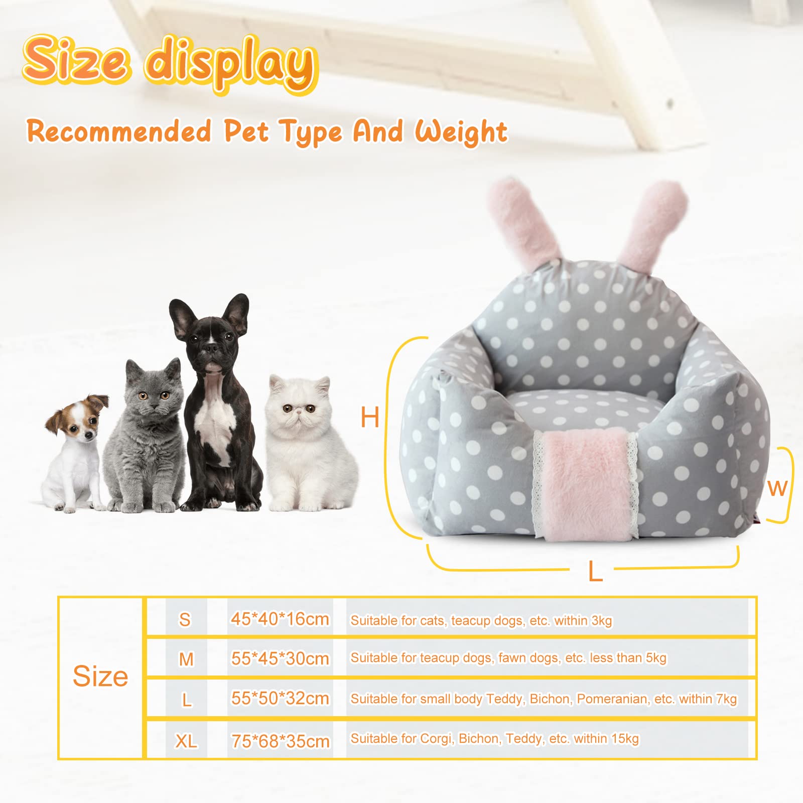 PETCUTE Cama para perros desenfundable y lavable, cojín ultra suave para pequeños, medianos y grandes, casetas de interior, lindos orejas de conejo, camas para gatos