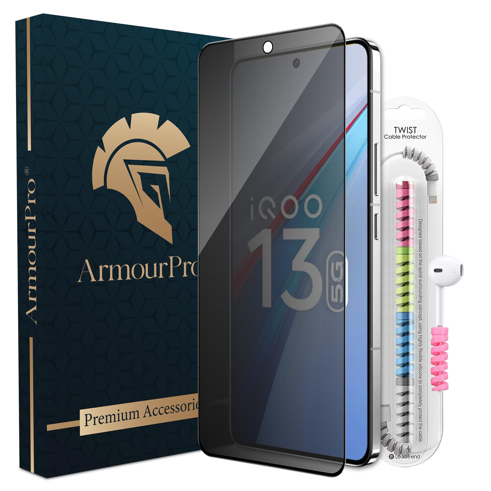ArmourPro Privacy Tempered Glass Compatible for IQOO 13 (6.82 Inch) Edge to Edge Coverage with Easy Installation kit & Cable Protector | Anti-Spy Privacy Protection-image-24