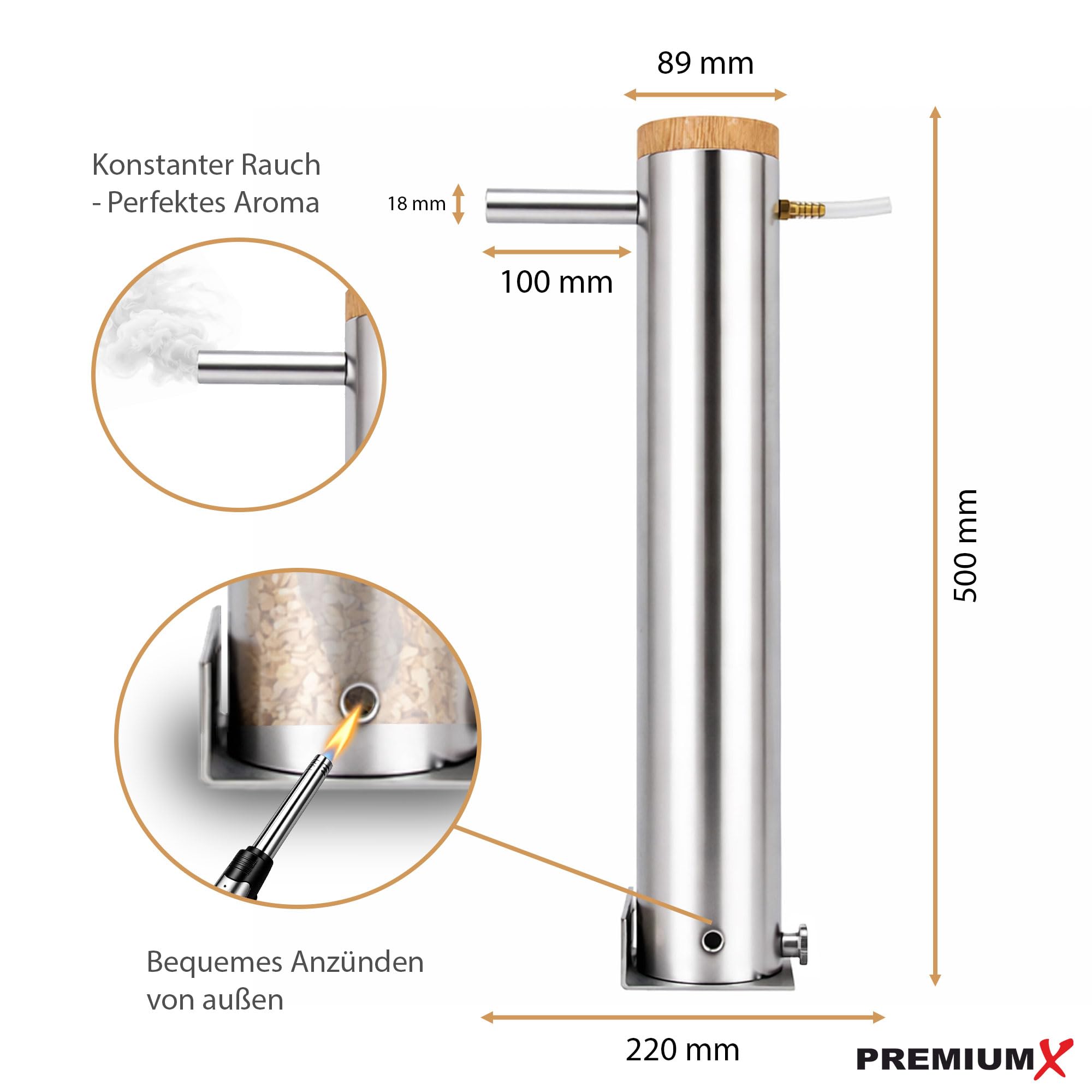 Premium X Rauchrohr Edelstahl Kaltrauchgenerator 2,5 Liter Volumen Räuchergerät Kaltraucherzeuger BBQ Rauch-Erzeuger Grill