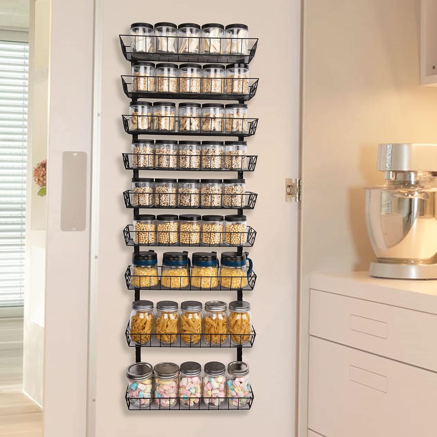 SWOMMOLY Adjustable Wall Mount Spice Rack, 9-Tier Dual-use (Multi-use) Organizer, Black - Image 2