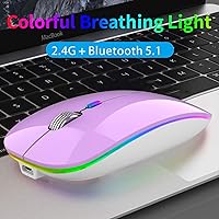 Vista 2 de TENMOS Ratón inalámbrico Bluetooth, LED delgado (Bluetooth 5.1 + USB) 2.4GHz Ratón Bluetooth inalámbrico recargable silencioso con adaptador tipo C