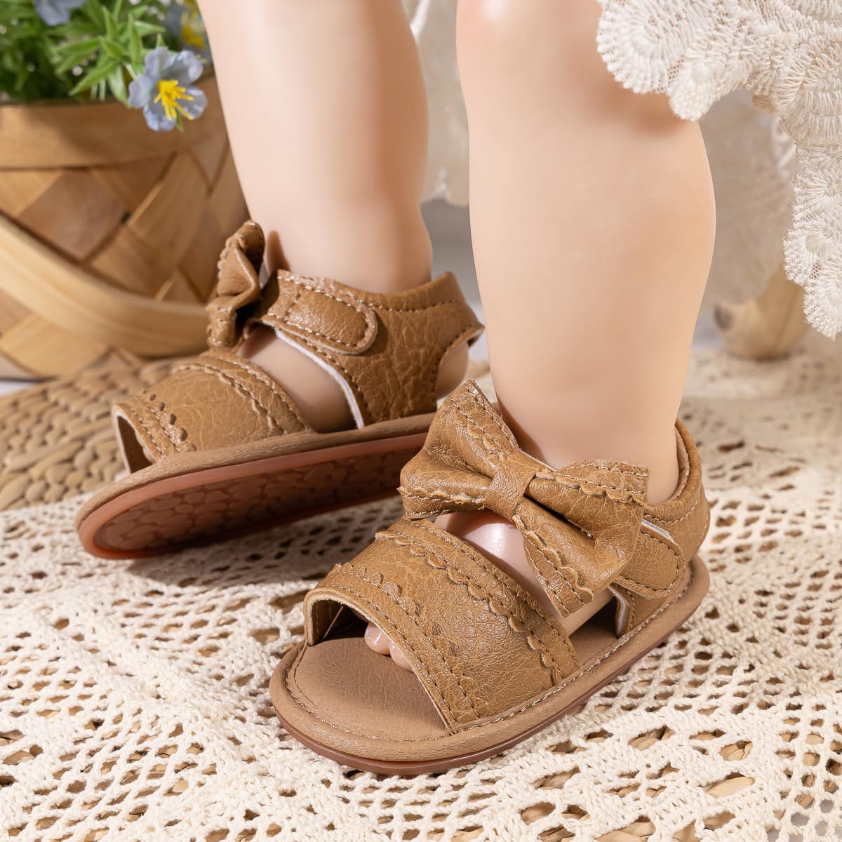 HsdsBebe Baby Girls Sandals Bohemia Flower Bow Soft Sole Toddler First Walkers Beach Summer Shoes