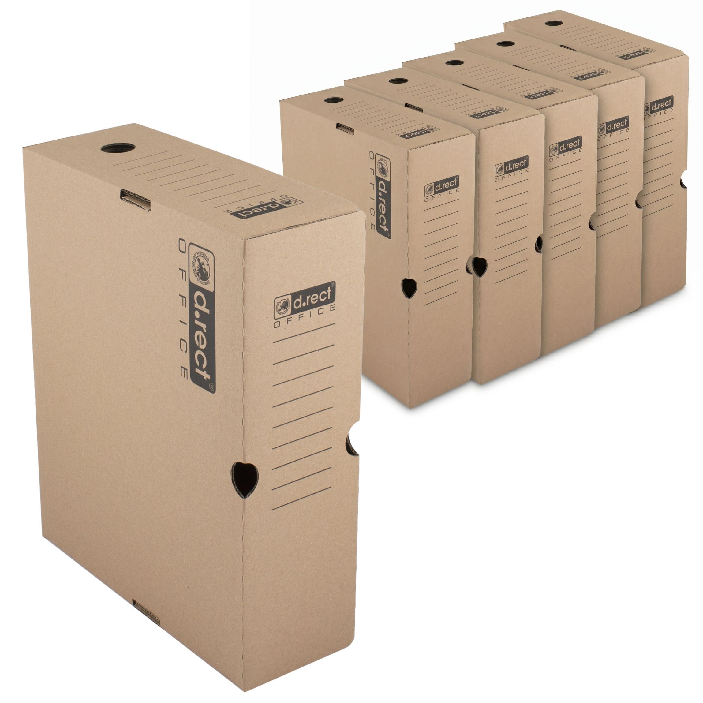 D.RECT KEEP.IT A4 Archive Box Set of 6-105 mm Spine Storage Boxes - Acid-Free 3-Layer Cardboard - Durable Document Organizer with Carry Handles & Labelling Fields