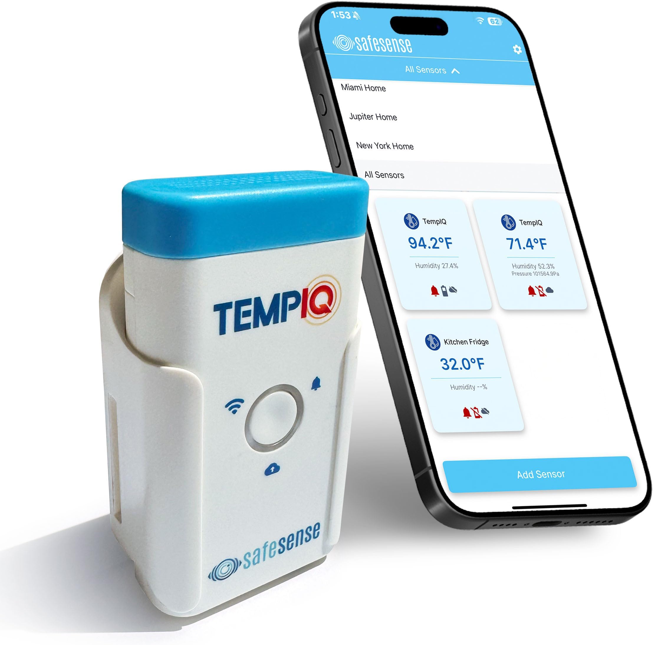 TEMPIQ Remote WiFi Temperature & Humidity Sensor - App Integration, Alerts, Helps Monitor 2nd Home, AirBnb, RV, Pets,Freezer and Server Room, Indoor & Outdoor Hygrometer & Thermometer