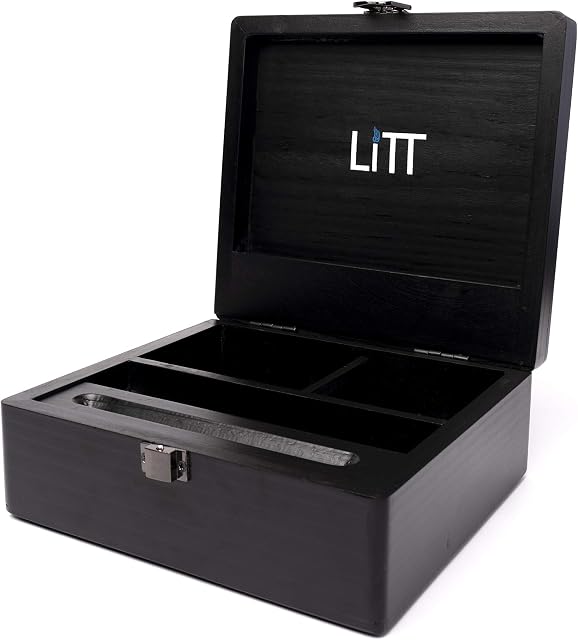 LITT Stash Box - Wooden Accessory Storage Box 3 Compartment Handcrafted Organizer | Lifestyle Accessory - Black