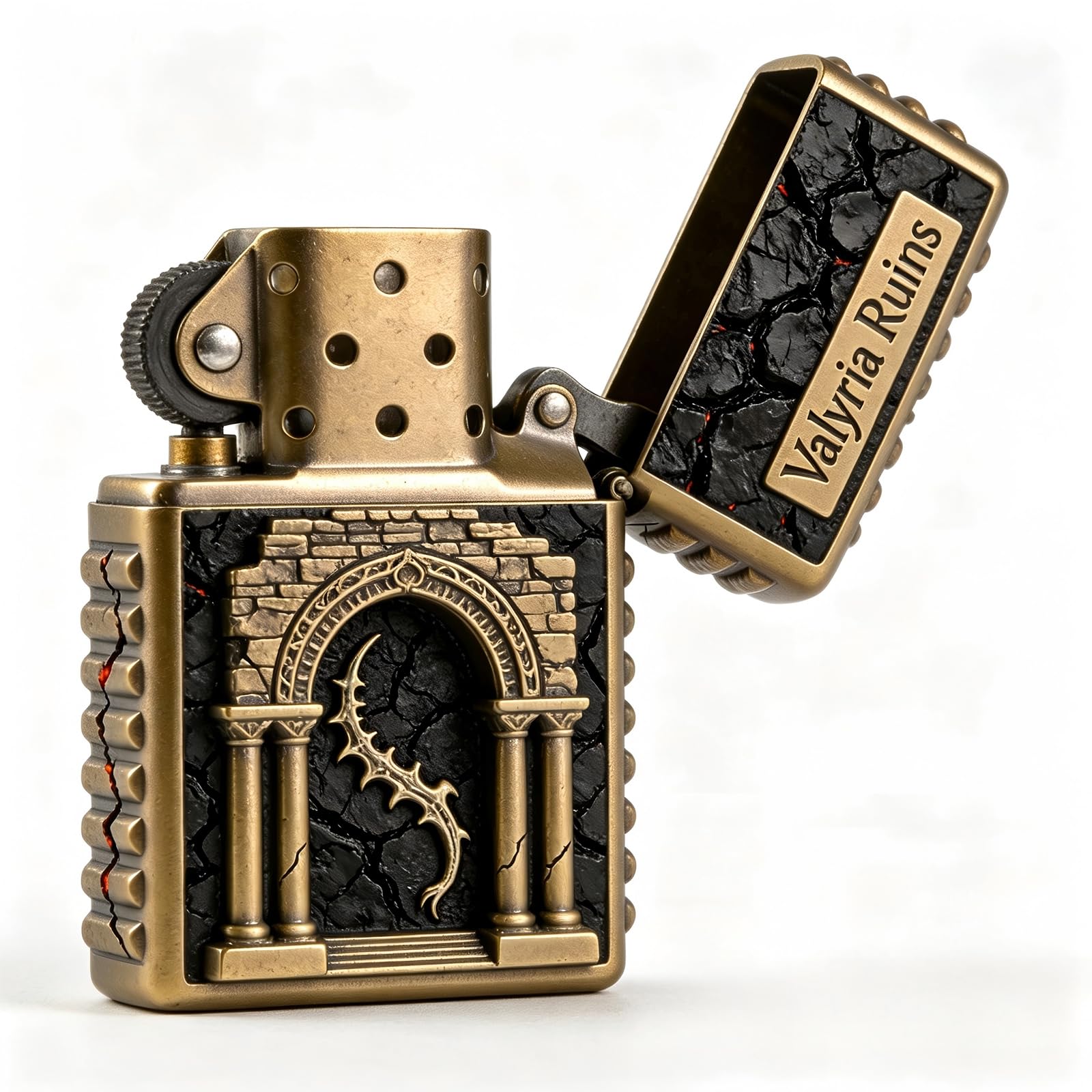 Vintage Dragon Gate Carved Kerosene Lighter Open Flame Reusable Flip Top Oil Lighter for Husband Boyfriend (B)