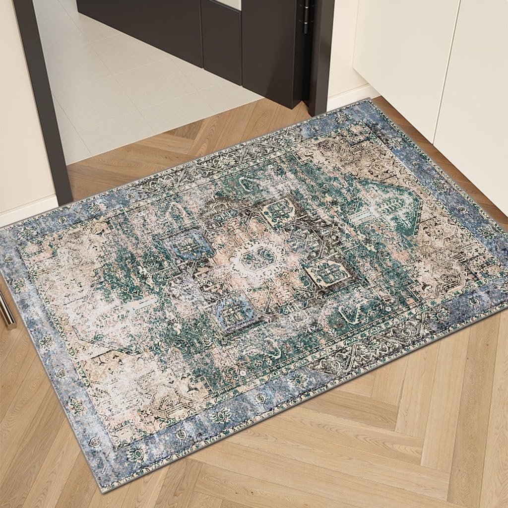 Boho Tapijtloper voor gang, 80 x 300 cm, groen, keukentapijt, wasbaar