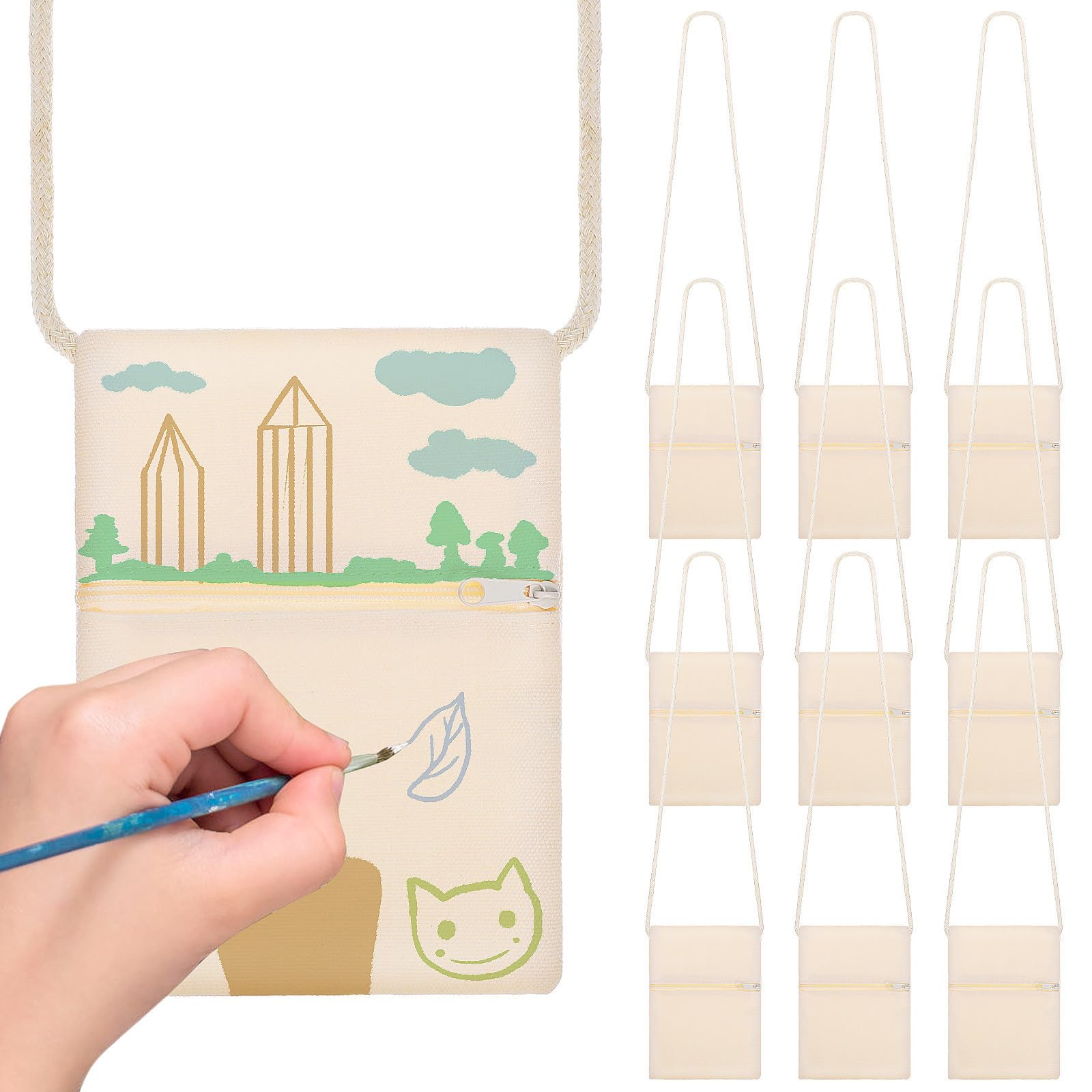 Bolso bandolera de tela beige, pack de 10 unidades cómodo para uso diario