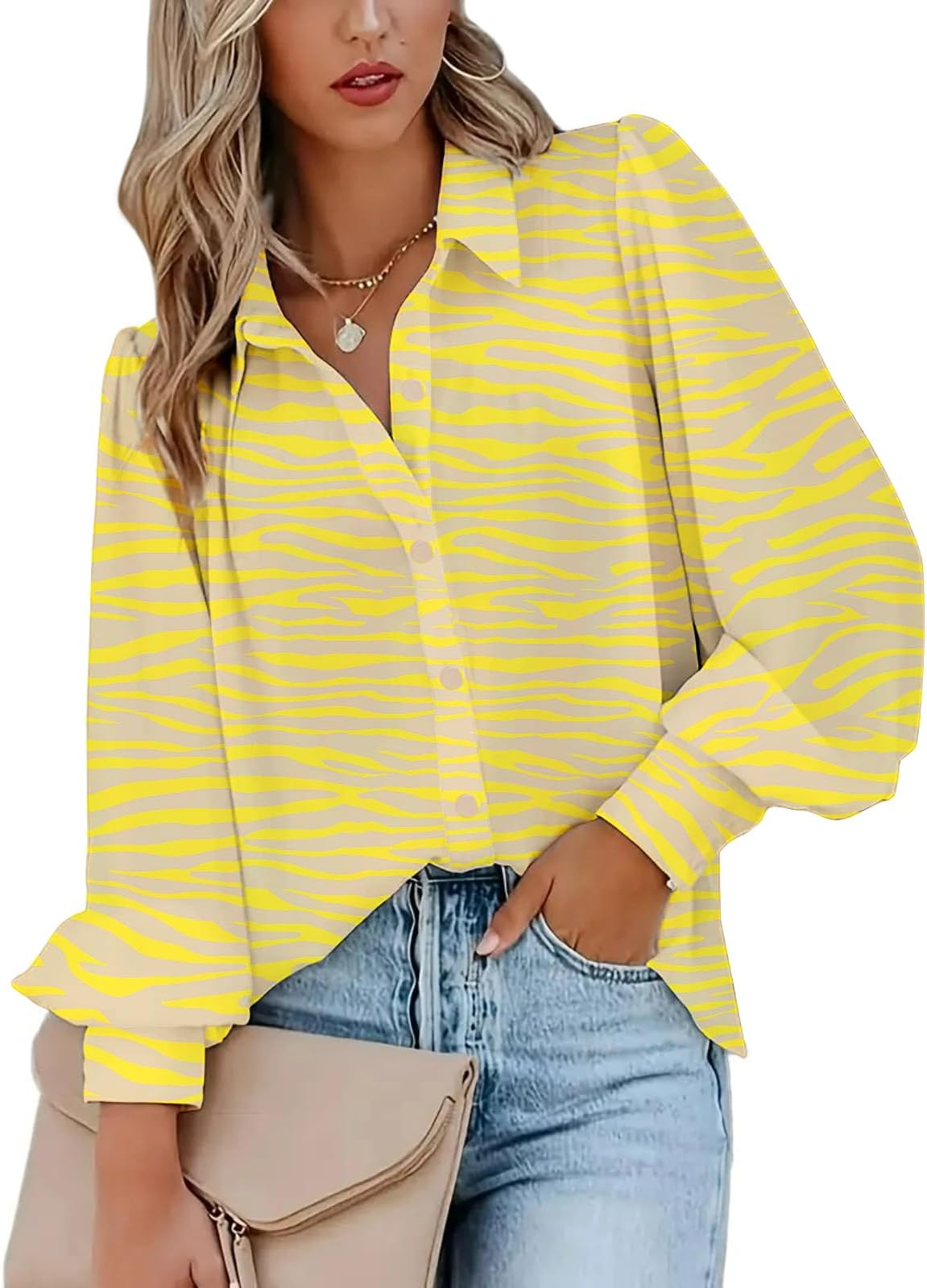 Zeagoo Womens Shirts Button Down Printed Lantern Long Sleeve Blouse Fashion Casual Tops 2025