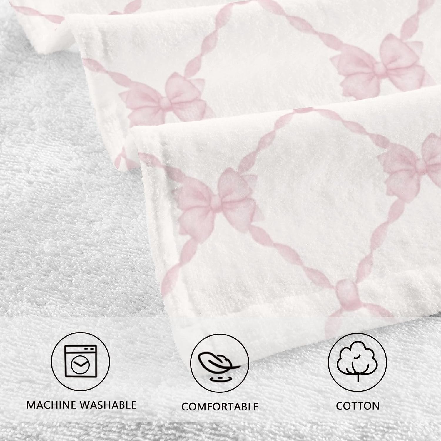 susiyo 2 Pcs Fingertip Towels Pink Bow Pattern Small Hand Towels 16x28 inch Cotton Face Towels