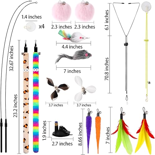 Miniatura 5 de Soarer Juguetes interactivos 4 en 1 de plumas para gatos, 12 piezas de caña de pescar duradera, repuesto de juguete de plumas para gatos, con
