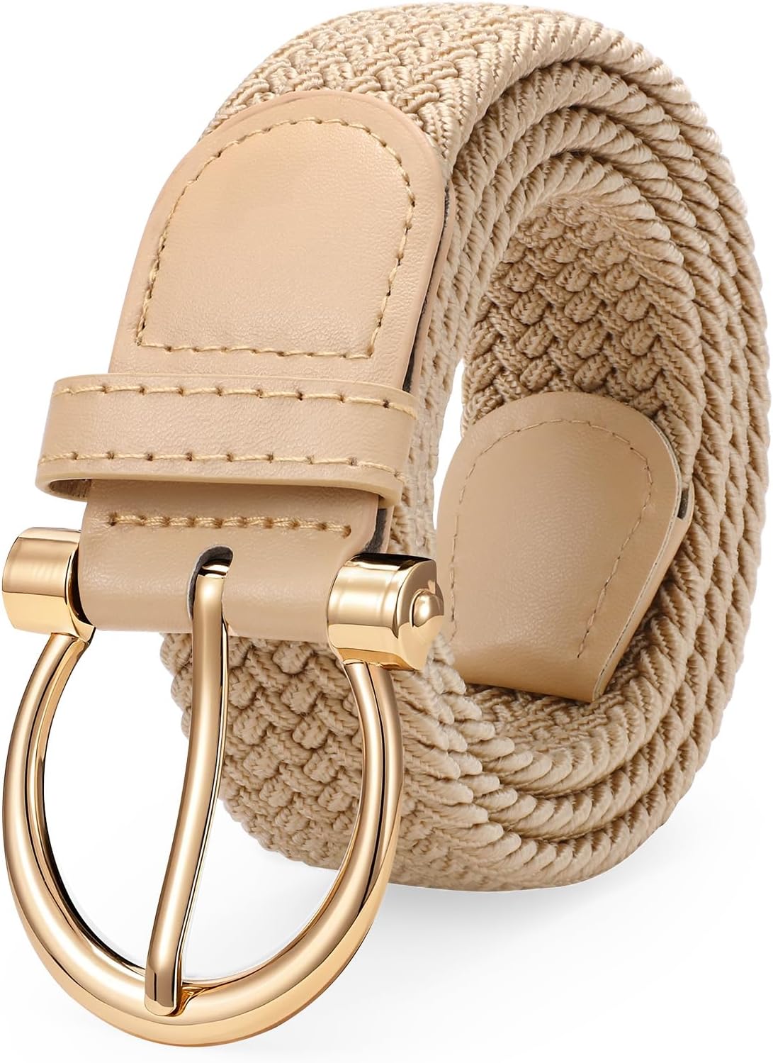 LEACOOLKEY Women Stretch Belt Ladies Elasticated Woven Braided Belt,Casual Golf Belt for Jeans Pants 1.38" width