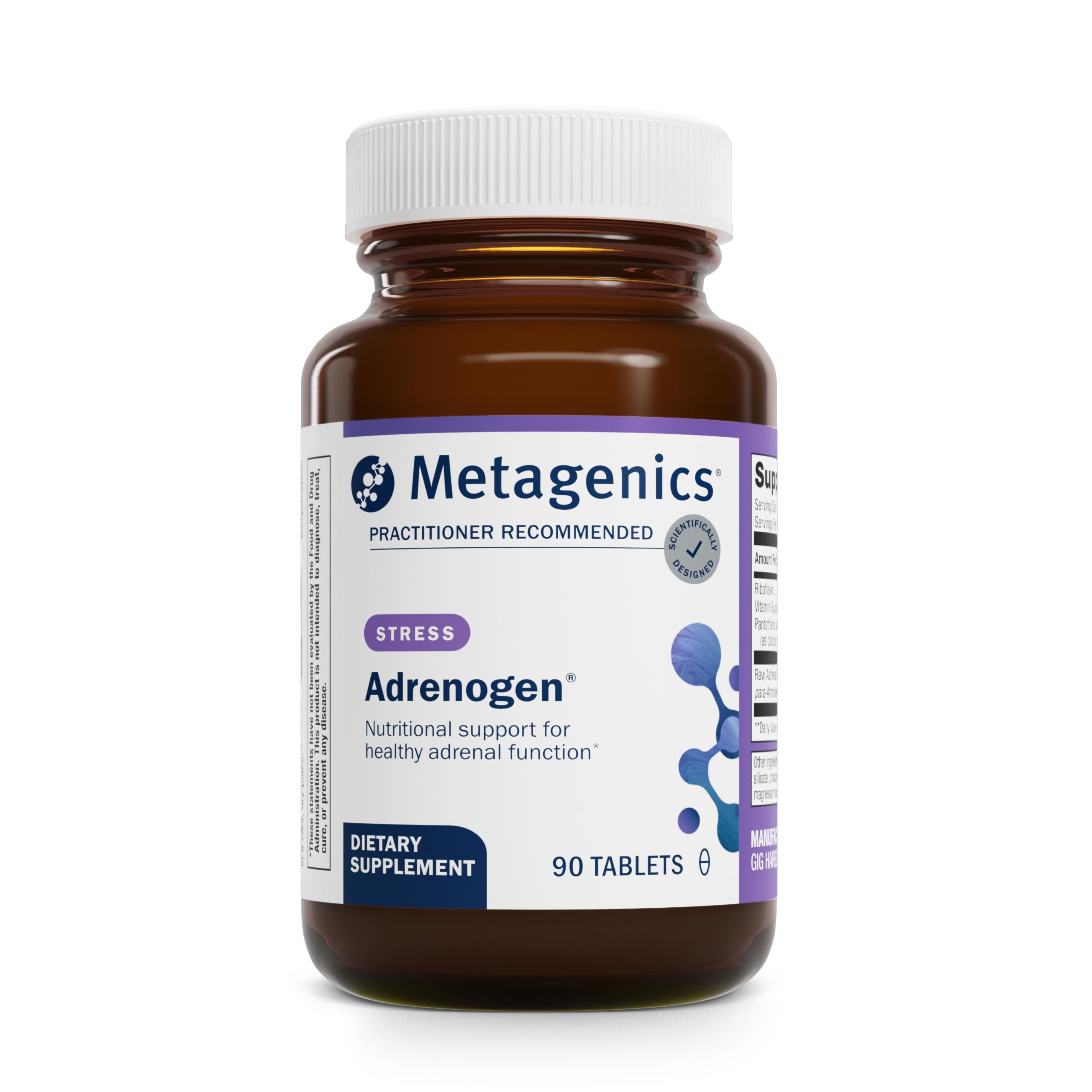 Metagenics Adrenogen - Adrenal Health with Raw Adrenal Concentrate, B Vitamins & PABA Supplement - Supports Hormone Balance, Energy & Nervous System Function* - Non-GMO, Gluten-Free - 90 Tablets