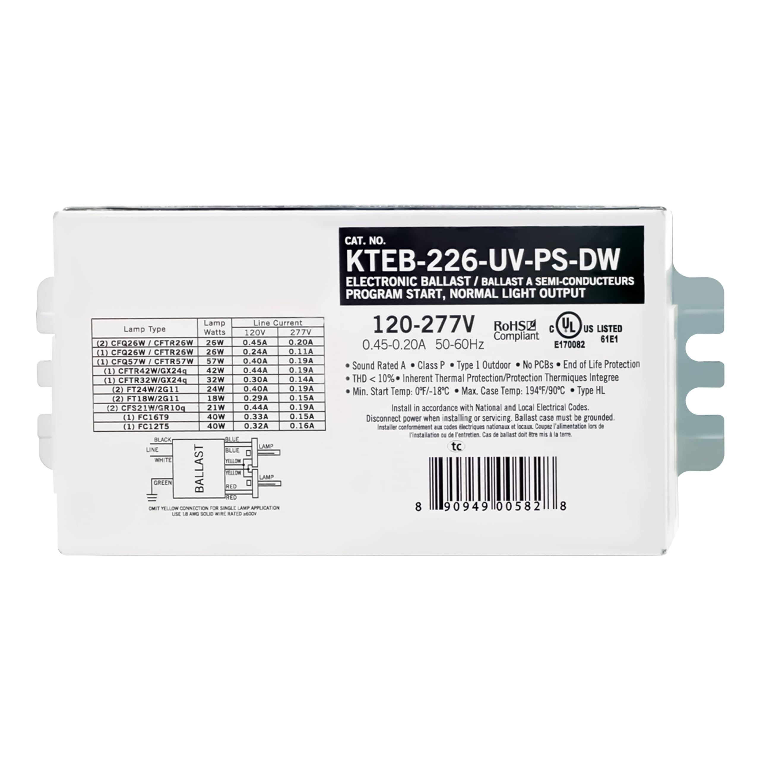 OHLECTRIC Replacement for Keystone KTEB-226-UV-PS-DW | 2 Lamp Compact Fluorescent Electronic Ballast | 26 Watts & 120-277V Input | High Power Factor & Program Start | UL Listed