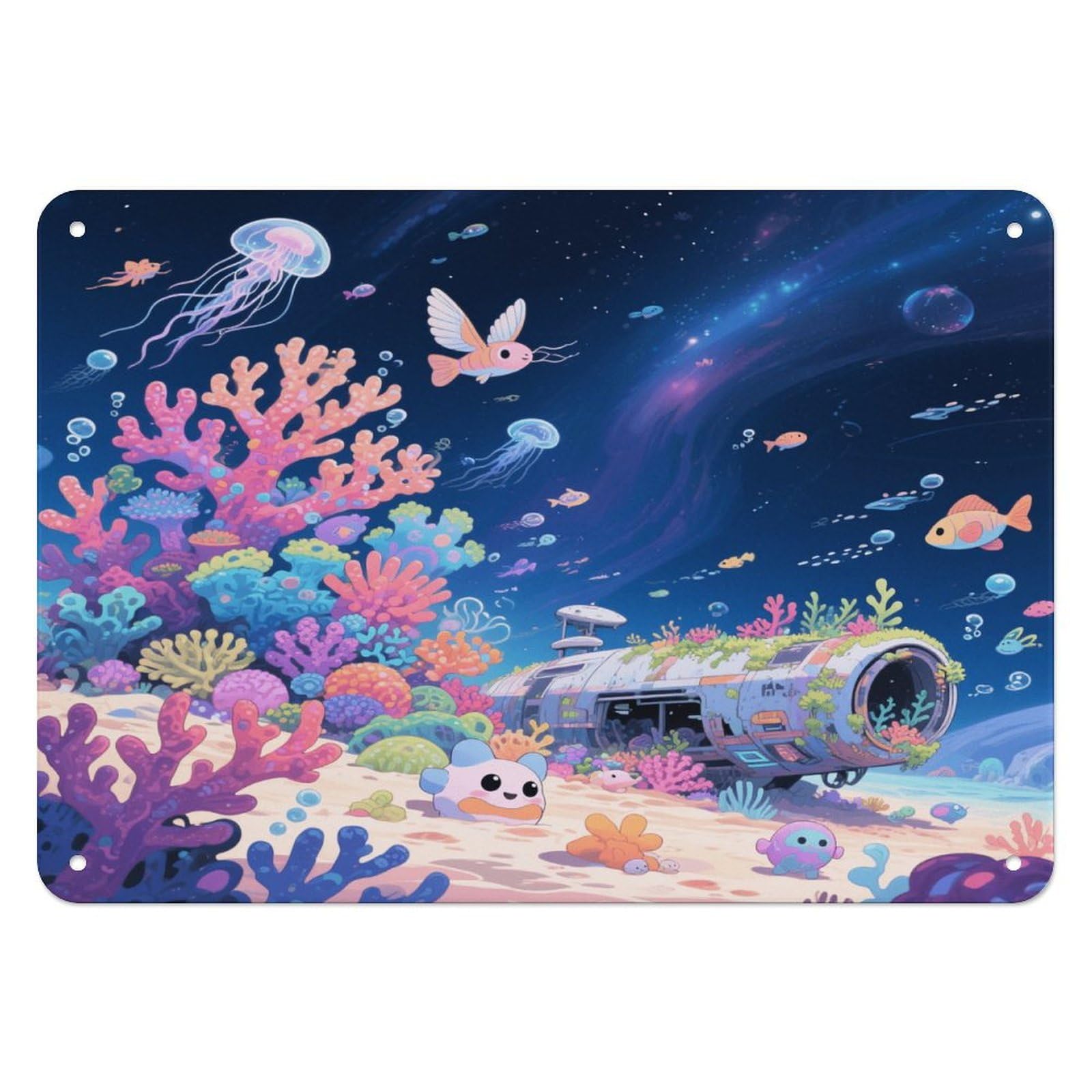 Fekiloot Style Interstellar Coral Reef Wall Decor Iron Painting Metal Sign