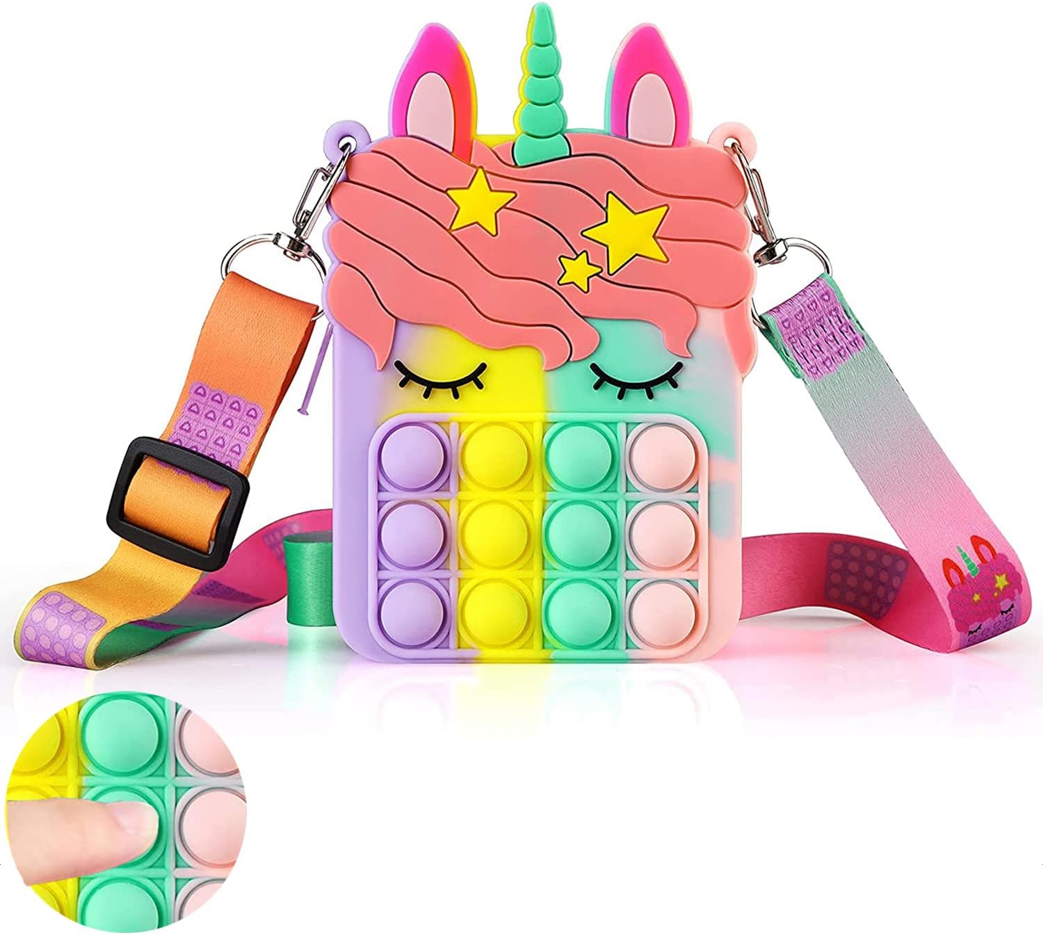 Pop Purse for Girls, Valentines Day Gifts Pop Shoulder Bag Fidget Toys, Pop Purse Party Favors Fidgets for Girl, Pop Fidget Purse Bag Toy, Sensory Stress Relief Crossbody Handbag (Unicorn)