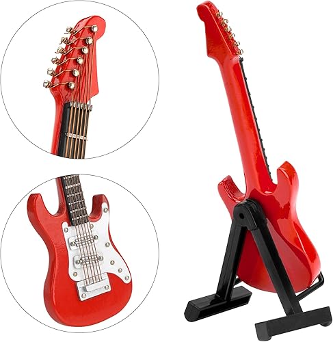 Miniatura 4 de Guitarra en miniatura con soporte y estuche, mini guitarra eléctrica de 6 cuerdas, instrumentos musicales modelo en miniatura para decoración del