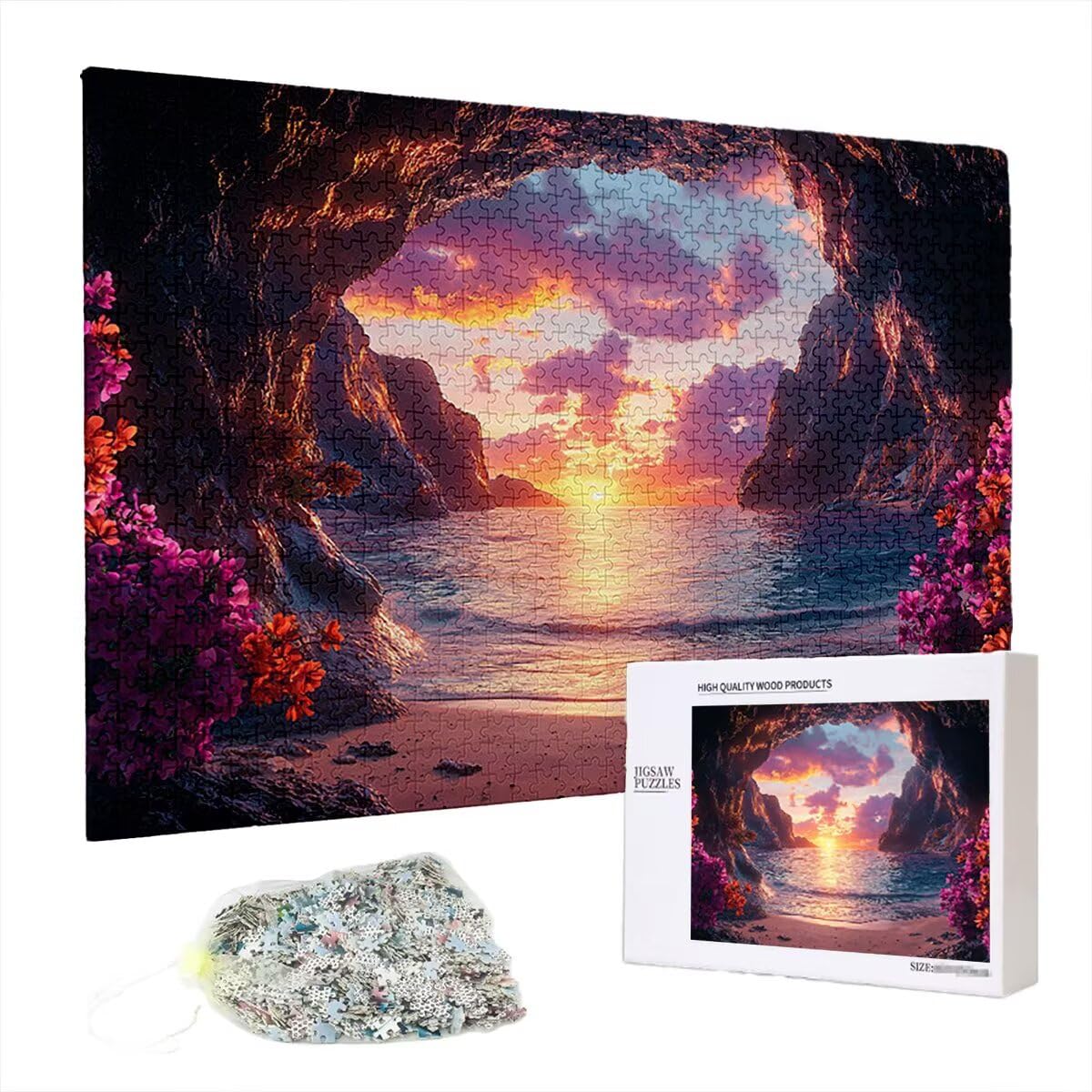 Puzzle 5000 elementów, zachód słońca, plaża, 5000 elementów, drewniane puzzle dla dorosłych, trudna łamigłówka, gra logiczna dla całej rodziny, drewniane puzzle, dekoracja salonu, prezenty, Z-8