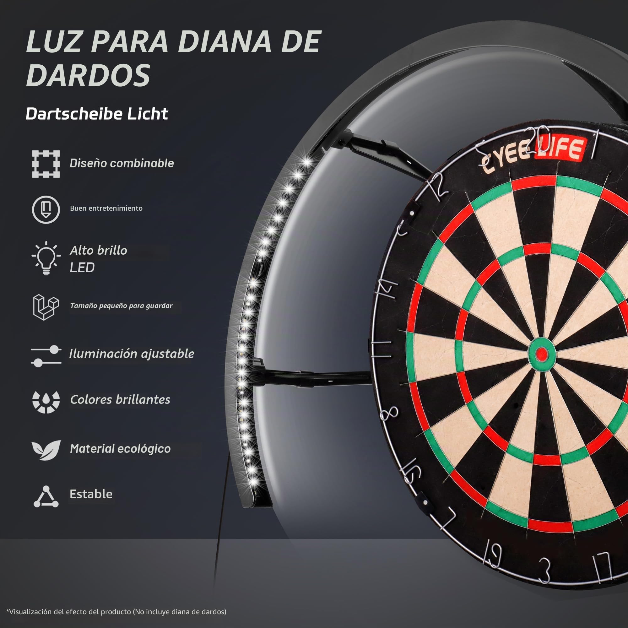 CyeeLife Iluminación LED para Diana, Sistema de iluminación LED, se Adapta de Forma Segura a Todas Las Tablas de Dardos, fácil Montaje.