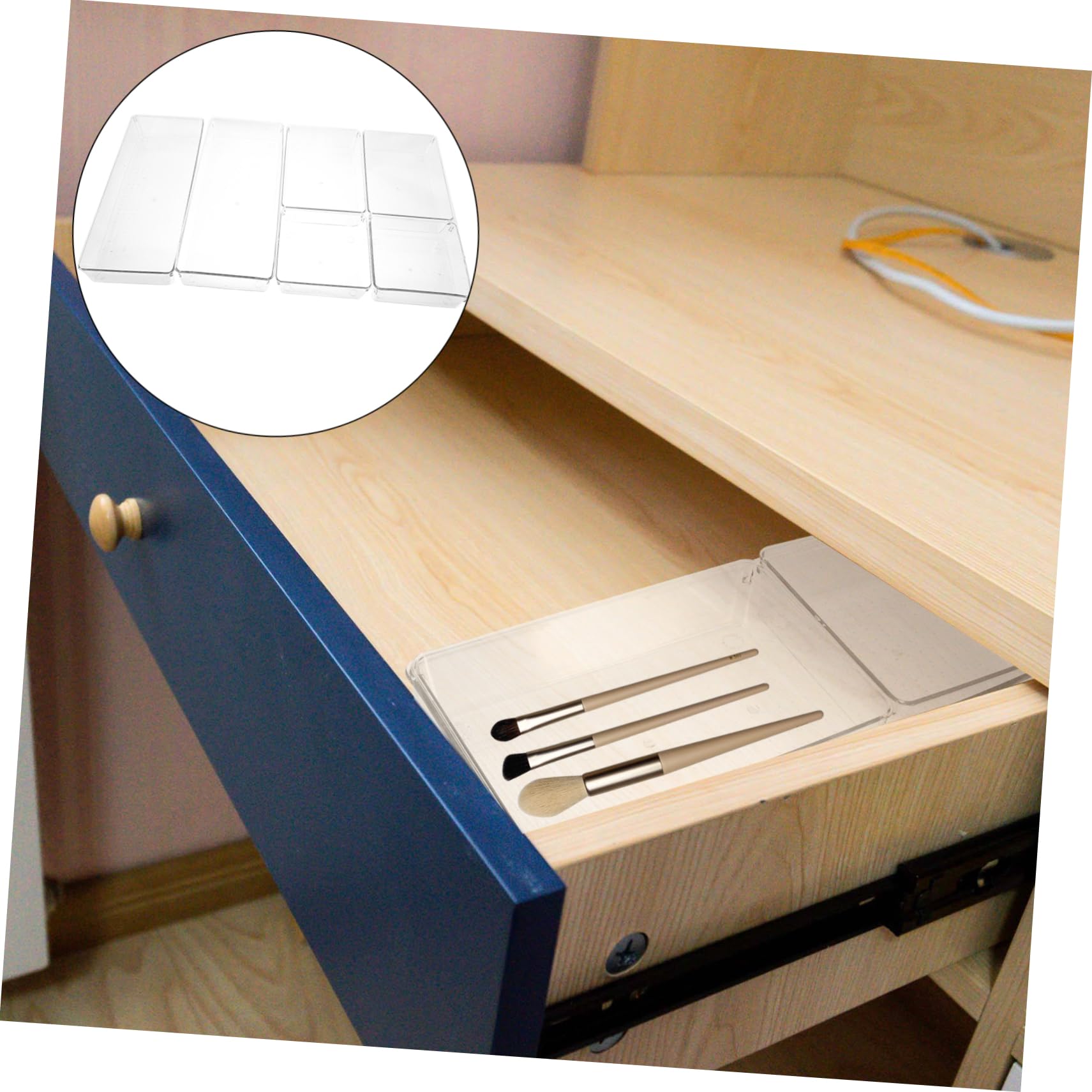 6pezzi Organizzatore di Cassetto per Cucina in Plastica Trasparente Contenitore di Inserimento per Ufficio e Casa