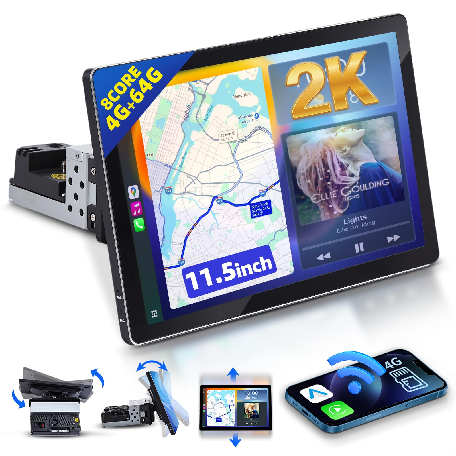 Amazon.com: Kymvibt 11.5” Car Stereo with Apple CarPlay, 2K Single